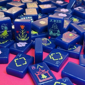 Mahjong : 160 jeux de tuiles de mahjong premium, l'original en acrylique bleu marine, jeu de tuiles de mahjong pour divertissement et soirées - Product Image 2