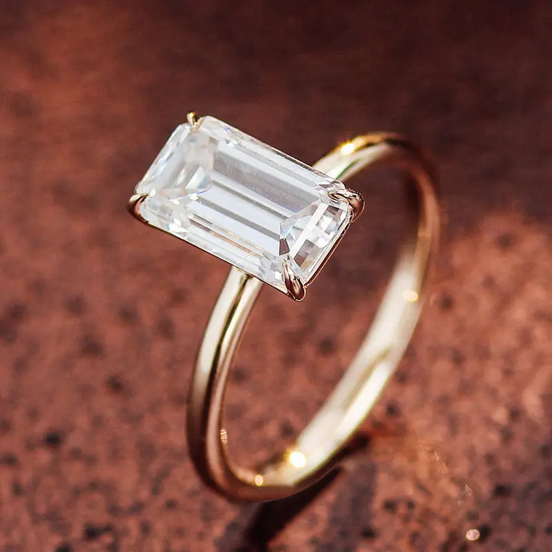 Large solitaire Emerald cut 6*10mm VVS Moissanite Diamond Ring for Men Women 10k 14k 18k Jewelry