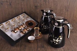 Juego <span class=keywords><strong>de</strong></span> <span class=keywords><strong>Tazas</strong></span> <span class=keywords><strong>de</strong></span> Porcelana para Café con Revestimiento <span class=keywords><strong>de</strong></span> Vidrio Árabe Blanco y Negro, Tetera <span class=keywords><strong>de</strong></span> 1 Litro, Jarra Dallah, Termos para Café Árabe - Product Image 6