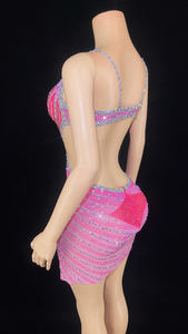 Bata <span class=keywords><strong>2023</strong></span> Femme diamantes de lujo brillantes sexy Sling <span class=keywords><strong>Rosa</strong></span> vestido de graduación mini vestidos de graduación para fiesta de noche vestido de noche - Product Image 5