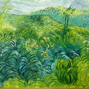 Pintura al óleo impresionista, lienzo de pradera verde, arte de pared impreso por Arte Giclee Floral envuelto para comedor - Product Image 4