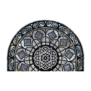 Paillasson demi-cercle haut de gamme à motif médaillon, antidérapant, en fibre de polyester, pour entrée de maison et salon - Product Image 1