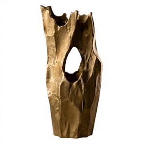 Vase à fleurs moderne en métal doré, centre de table abstrait de luxe, conteneur décoratif creux pour la maison, l'hôtel, vente en gros - Product Image 1