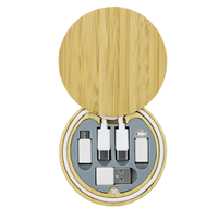 Kit de câbles de charge USB multi-adaptateur 6-en-1 en bambou écologique le moins cher avec boîte circulaire et organisateur de câbles USB pour voyage