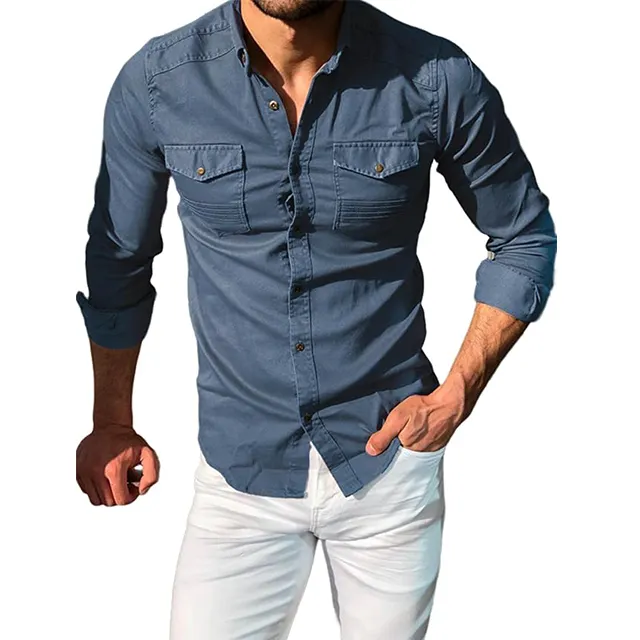 Оптовая продажа, новая модная весенняя хлопковая куртка, джинсовая рубашка с длинным рукавом для мужской зимней одежды