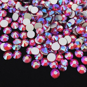 Wholesale High-Quality 12-14 Cut Facets Light Siam AB Flat Back Crystal Non Hot Fix Rhinestones For Nail Art DIY Tumbler