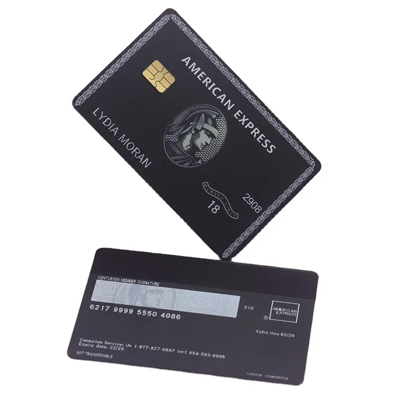 Amex – carte de crédit en métal noir, gravée au Laser, cartes en métal Premium, bande magnétique personnalisée, carte à puce vierge