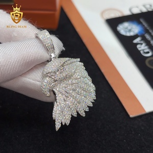 Pendentif Aigle Animal en Diamant Glacé, Breloques en Argent 925, Pendentif Moissanite Plaqué Or, Collier Moissanite Certifié GRA pour Hommes - Product Image 2