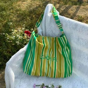 Sacs fourre-tout ethniques en coton rayé, grande capacité, sac de shopping, sac à main élégant et portable pour femme, sac à bandoulière de voyage - Product Image 1