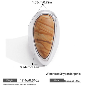 Verklaring: Grote ring van roestvrij staal met ovale traanvormige steen, trouwring van roestvrij staal, zilveren ring voor dames - Product Image 2