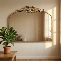 Miroir mural vintage doré en forme d'arche avec cadre décoratif orné de rubans, miroir mural décoratif antique français pour salon et chambre à coucher