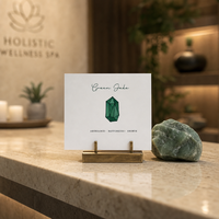 Carte d'insertion personnalisée pour produits en pierres précieuses avec illustration de cristal et finition mate pour l'emballage des boutiques de cristaux