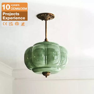 Hiện đại trang trí thủy tinh ánh sáng mặt dây đèn lồng bí ngô trần Đèn hình dạng Bắc Âu nhà bếp đảo Antique Brass đèn chùm - Product Image 1