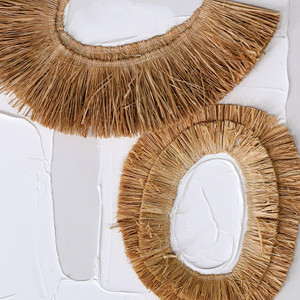 Arte de Pared Tejido con Anillos Marrones Naturales, <span class=keywords><strong>Fondo</strong></span> Blanco Texturizado con Borde de Color Original, Cuadros Decorativos - Product Image 4