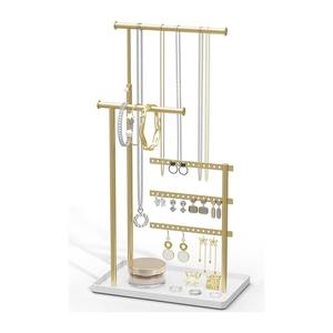 Blanco/Negro/Oro Mini-Tipo de hierro forjado Soporte de metal de varios niveles Soporte de exhibición de joyería colgante Ahorro de espacio <span class=keywords><strong>Pendientes</strong></span> Escritorio ordenado - Product Image 3