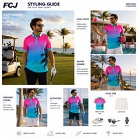 Chemises de golf personnalisées Miami Coastal Golf Resort, vêtements de golf pour les vacances, impression numérique, ambiance coucher de soleil néon, style South Beach.