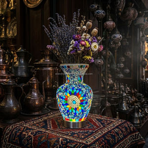 Lampe de table en verre coloré de style marocain turc, mosaïque USB Marrakech, avec base en métal, pour la décoration de la chambre à coucher et de la maison - Product Image 5