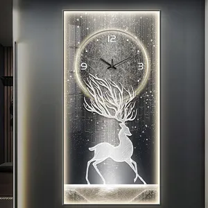 Modern home decoration wall art picture Crystal Porcelain Painting With Clock For Corridor Decoration 3d abstract wall painting