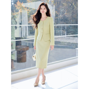 Women's White Long Sleeve Suit <b>Set</b> Midi Skirt Wool Blend Anti-Wrinkle <b>Office</b> Lady Business Formal Wear Spring Autumn - Product Image 4