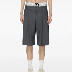 Custom Clothing Manufacturer Double Waist Design Double-pleated Suit Trouser Grey <strong>Tailored</strong> <strong>Shorts</strong> for <strong>Men</strong> - Product Image 3