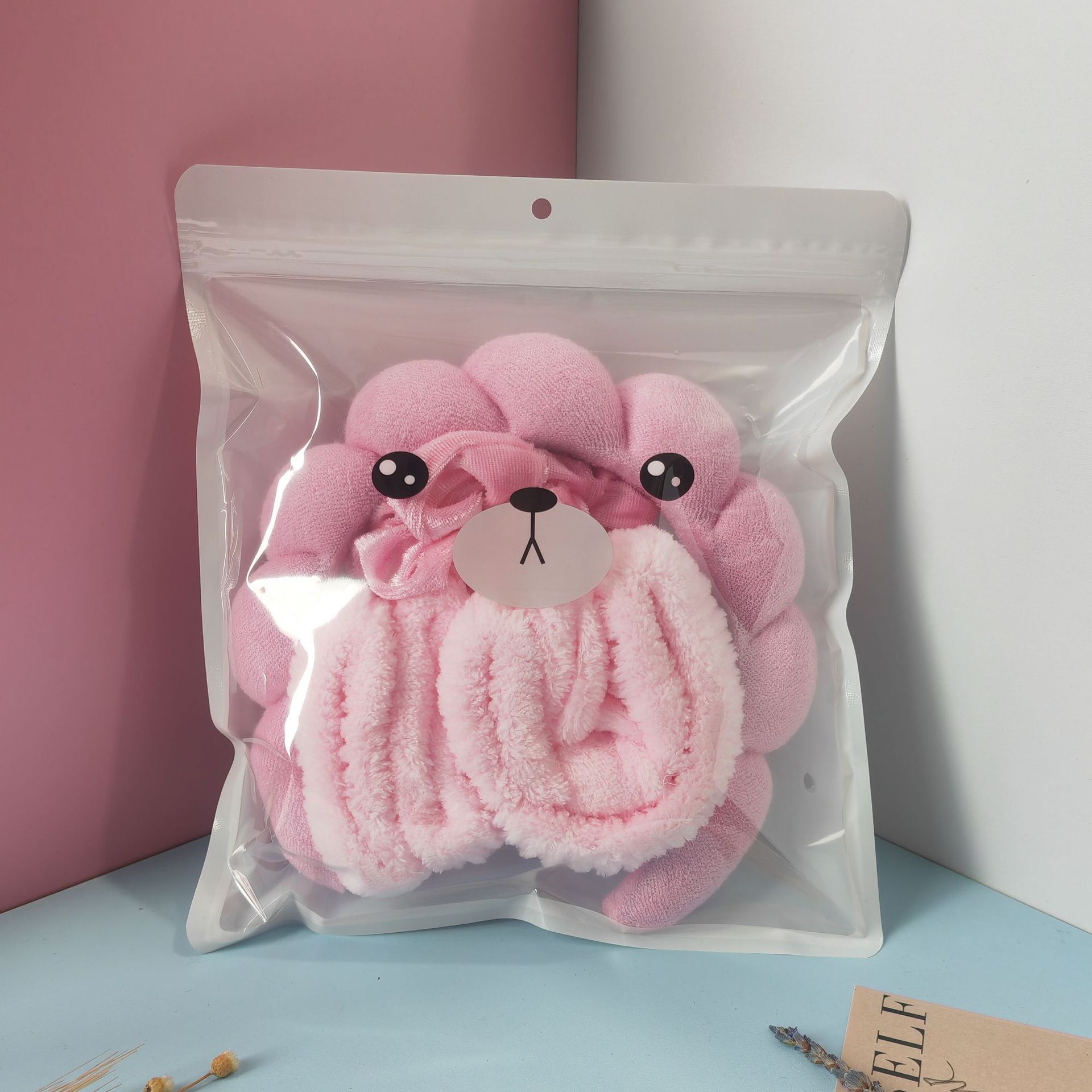 Ensemble de 6 élastiques à cheveux en velours rose, sac à fermeture éclair