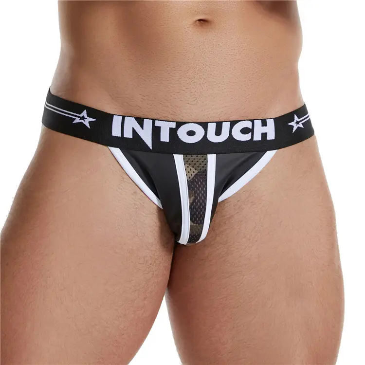 Breathable Camouflage Mesh Shorts Gay Man Sexy PU Leather Jock Strap Thongs