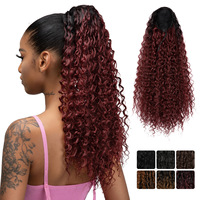 Extensions de cheveux noirs à cordon de serrage de 22 pouces, longues et bouclées, en fibres synthétiques, pour femmes, usage quotidien, Chine (1B)