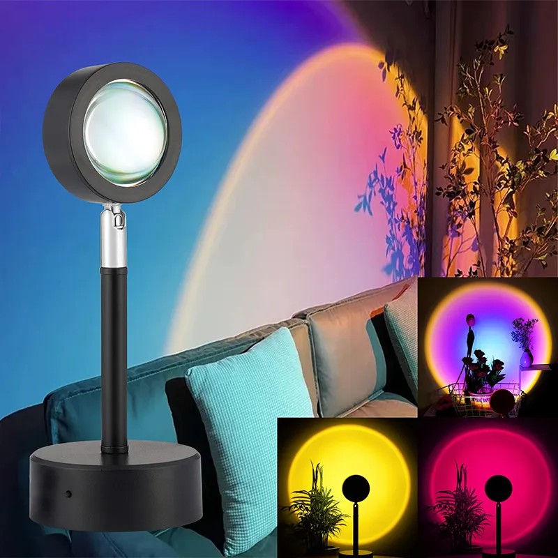 Lámpara de luz Led para dormitorio, proyector moderno de 16 colores, RGB, de noche, con proyección de atardecer de arco iris