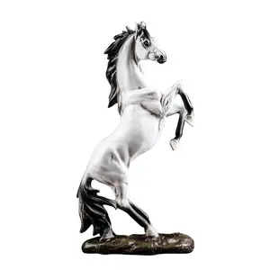 High End Living Room Decor Home White Black Horses Stand Luxury One Piece Statue Resin