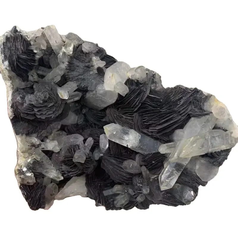 Naturel Minerai Brut Unique Spécularite Hématite Avec Baguette En Cristal De Quartz Clair Spécimen Minéral