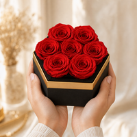 Boîte hexagonale de roses éternelles de luxe, 7 têtes, fleurs éternelles, boîte cadeau noir et or, Saint-Valentin, mariage, anniversaire, vente en gros, personnalisable