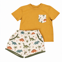 Ensemble de pyjama décontracté et respirant pour bébé, imprimé dinosaure, en coton et élasthanne, manches courtes, 2 pièces, OEM, pour 2-4 ans
