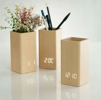 Porte-stylo créatif, horloge de bureau électronique LED, thermomètre, commande vocale, calendrier perpétuel, minimalisme moderne, bois PVC