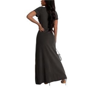 Robe moulante décontractée à col rond imprimé et manches courtes, fendue sur le côté, idéale pour le quotidien, pour femme - Meilleure vente - Product Image 2