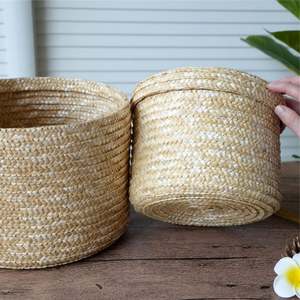 パンプルーフボックス麦わら廃棄物バスケットラタンギフトデコアブルークリスマスニットふた付き服ハンパー寮用 - Product Image 6