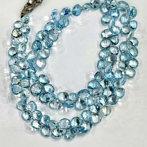 Perles de topaze bleue naturelle facettées en forme de briolette, taille de brin de 8 pouces, taille des perles de 8 mm à 10 mm environ, pour la fabrication de bijoux - Product Image 1