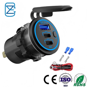 Chargeur USB multi-ports 12V avec double prise USB-C PD3.0 et QC3.0 à charge rapide, interrupteur d'alimentation, étanche et encastrable - Product Image 1