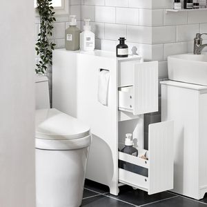 <span class=keywords><strong>Meuble</strong></span> de salle de bain étroit de 20 cm sur roulettes, directement de l'usine, chariot de rangement encastré avec 2 tiroirs pour le stockage du papier toilette - Product Image 2