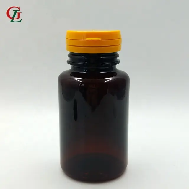 High quality 175ML PET amber plastic round chewing gum bottle xylitol bottle, chocolate candy bottle with easy pulling cap