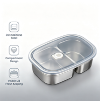 Boîte à lunch en acier inoxydable 304 à 2 compartiments de 1200 ml avec couvercle, boîte bento portable, boîte de rangement pour réfrigérateur pour les employés de bureau