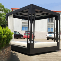Sofá Cama Columpio para Todo Clima, Sofá Cama Doble de Mimbre para Jardín, Sofá Cama de Ratán para Playa, Sofá Cama de Exterior con Toldo