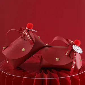 定制婚礼礼品糖果盒PU皮革礼品袋包装祝福甜蜜袋带手柄婴儿淋浴派对装饰