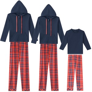 Kerstmis pyjamaset met capuchon, geruite print, ecologisch, zacht, polyester, voor het hele gezin (heren, dames, kinderen) - Product Image 3