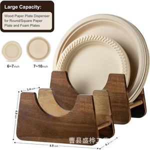 Wooden Storage <b>Rack</b> For Disposable <b>Plates</b> Kitchen Tabletop Dish Drainer Round Shape With Stand - Product Image 3