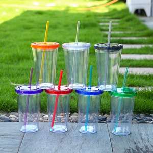 Gobelets en plastique à double paroi transparents, écologiques, réutilisables, sans BPA, avec couvercles et pailles pour les fêtes et les voyages - Product Image 5
