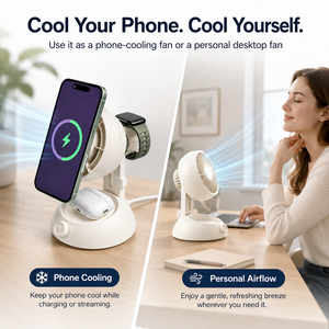 <span class=keywords><strong>Chargeur</strong></span> sans fil 4-en-1 pour ordinateur de bureau avec ventilateur de refroidissement, charge rapide pour téléphone, écouteurs et montre connectée, idéal pour un usage personnel - Product Image 3