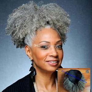 Sal y pimienta pelo gris plata pelo natural puff pan negro de las mujeres clip en cordón Grey de cola de caballo de pelo humano 120g - Product Image 4