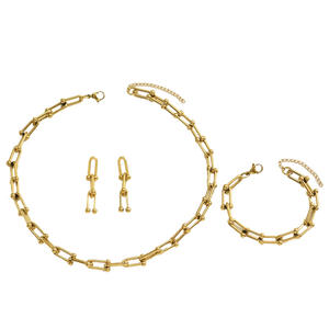 2025 vente chaude nouveau gros de haute qualité couleur or collier boucles d'oreilles Bracelet géométrique chaîne Accent ensemble de bijoux - Product Image 5