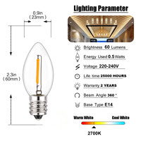 Ampoule à filament LED C7 0.5W LED Edison Ampoules à intensité variable Candélabre Ampoule de nuit 110V/220V CE PSE Rohs
