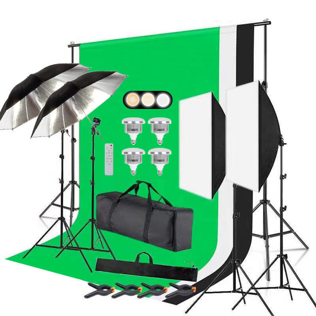 Yiscaxia 2*3M Soft Box Lighting Kit Full Set Photo Studio Accessories Background Stand Photo Booth Backdrops for Studio